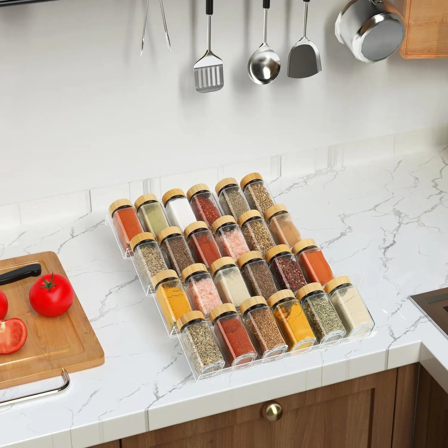 4 Tier Kitchen Organizer Spice Drawer Storage Rack Expandable Acrylic Seasoning Bottle Shelves Spice Racks Kitchen Organizer